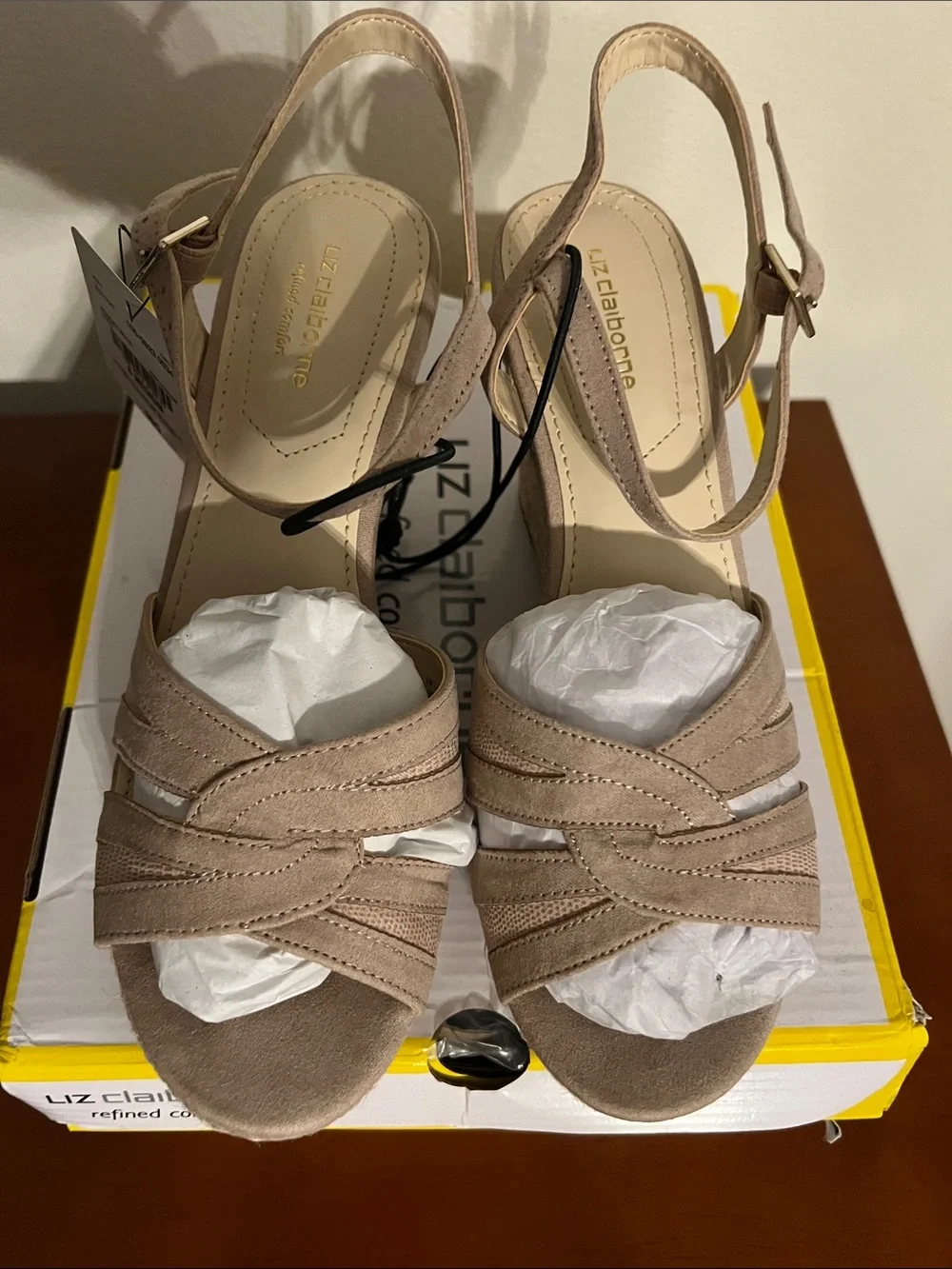 Liz Claiborne Taupe Braided Espadrille Wedge Sandals